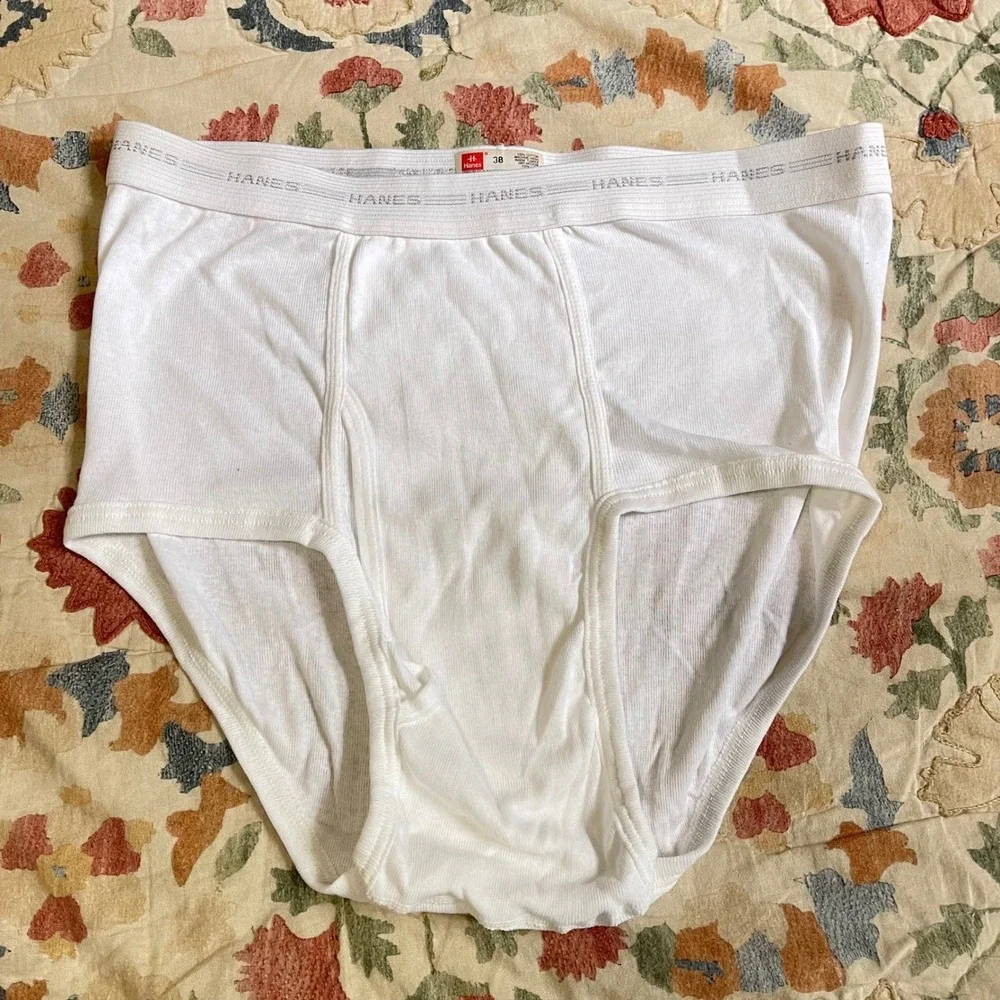 5 VTG Hanes 38 100% Cotton White Briefs 3 Grey Gray Stripe Waistband 80s 90s